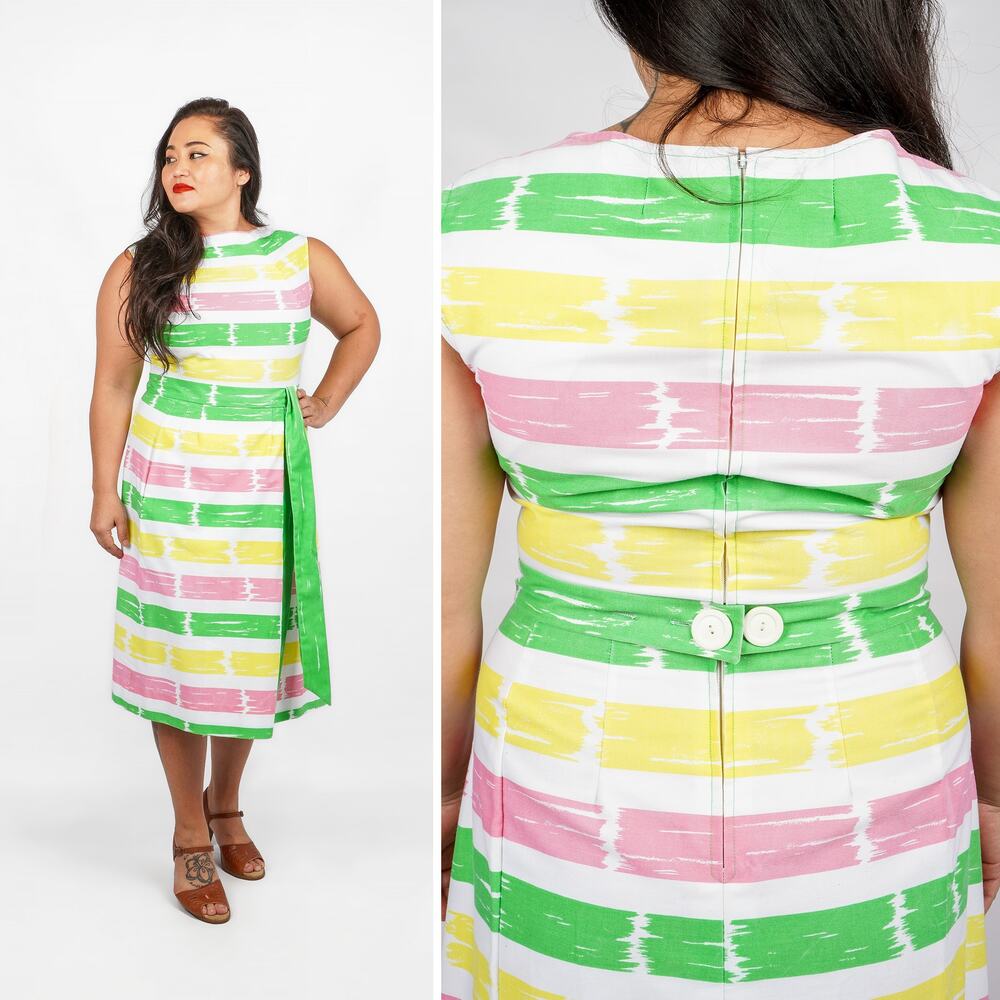 Vintage 1960s/70s Pastel Striped Sleeveless Day Dress by Pat Premo | Large